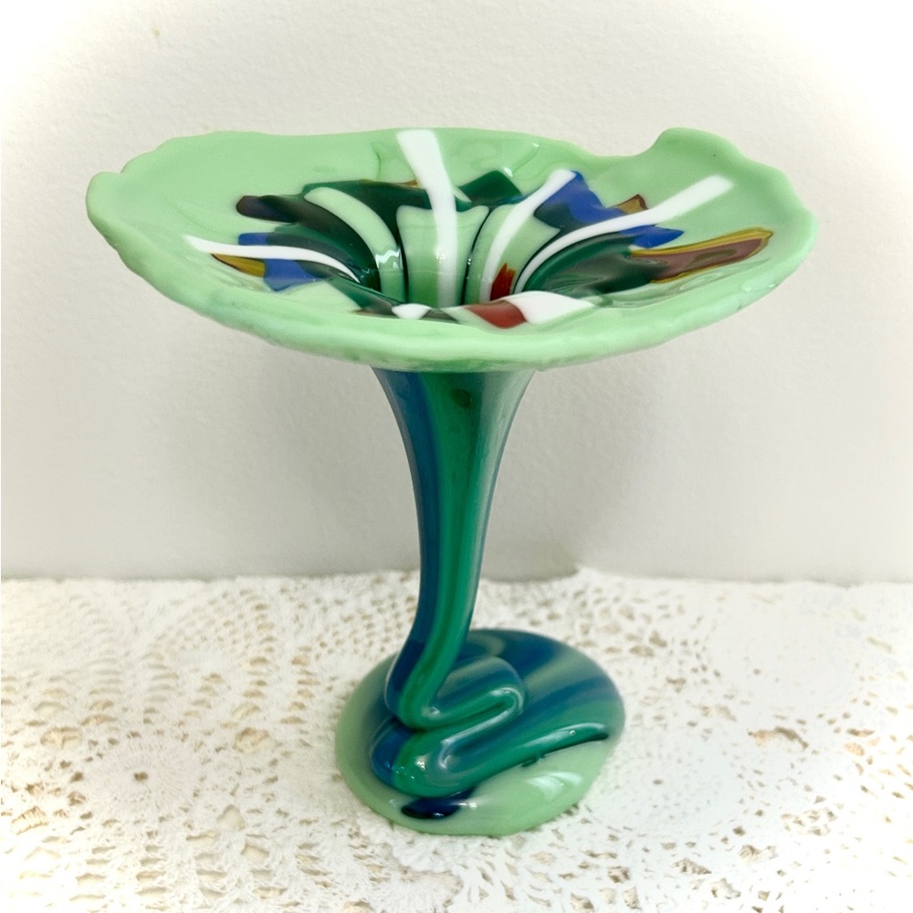 Colourful Jadeite Green Art Glass Bud Vase / End of Day Glass / Unique